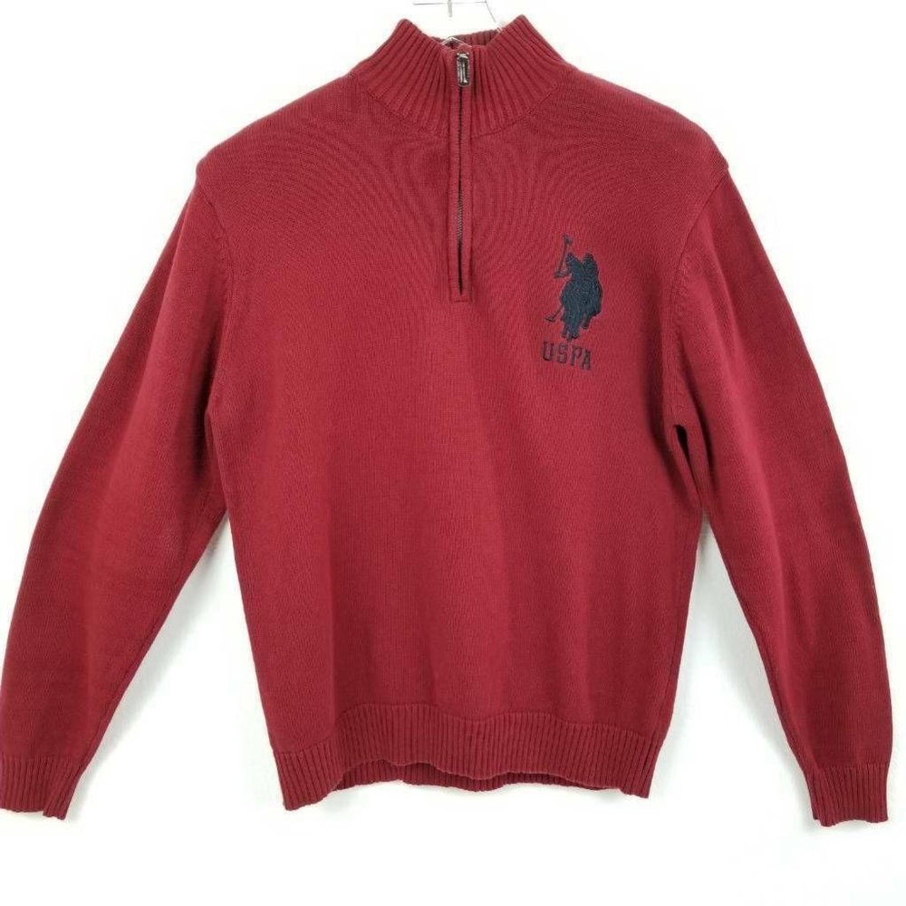 US Polo Assn Mens Sweater Red 1/4 Zip Mock Neck L